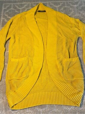 YIBOCK Mustard Yellow Chunky Knit Cardigan Pockets Cozy Size M